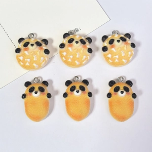 Simulation Resin Panda Senbei Biscuit Charms DIY Cartoon Snow Cracker Food Pendants For Jewelry Making Keychains Accessories