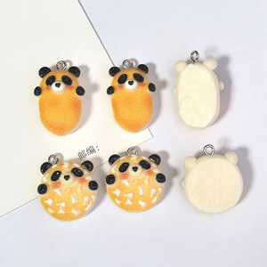 Handmade resin panda pendants with floral textures and silver metal loops for DIY jewelry