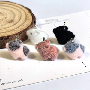 DIY flocked pig animal charms for jewelry making in black, white and red colors