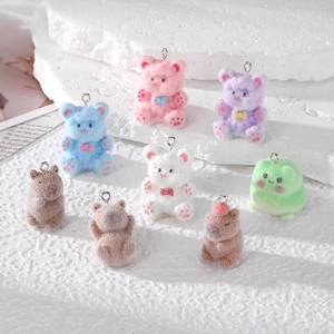 Flocked Resin Cartoon Bear Capybara Pendants DIY Animal Earring Keychain Jewelry Making Accessories For Women Girls