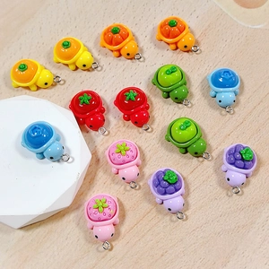 Creative Resin Fruit Turtle Pendants For DIY Jewelry Making Accessories Cute Strawberry Grape Animal Keychain Charms