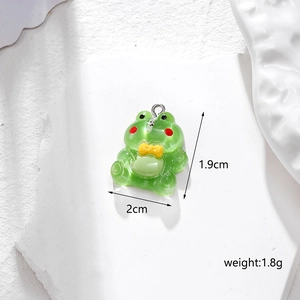 Cute green resin frog pendant with yellow bow for DIY jewelry making 1.9cm x 2cm