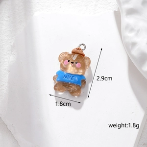 Cartoon resin bear pendant with blue NICE shirt for DIY jewelry earring crafts