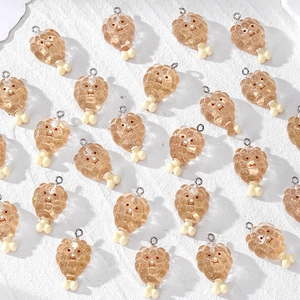 Cute resin fried chicken leg charms with glitter finish and metal loops for DIY jewelry