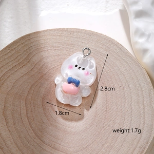Detailed size view of a 2.8cm cute resin rabbit pendant with silver ring for DIY jewelry