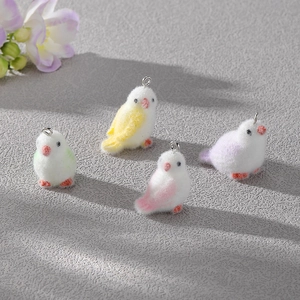 Cute Flocked Bird Parrot Pendant Charms DIY Resin Animal Accessories For Earrings Necklace Keychain Women Jewelry Making