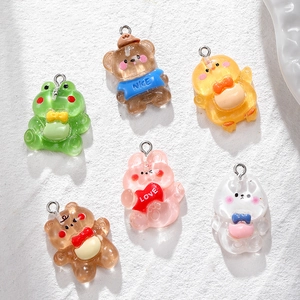 Cute Cartoon Resin Animal Charms Frog Bear Rabbit Chicken Pendants For DIY Earring Necklace Keychain Jewelry Making Accessories