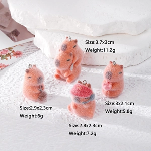Orange resin flocked capybara charms for DIY jewelry making in four cute animal styles