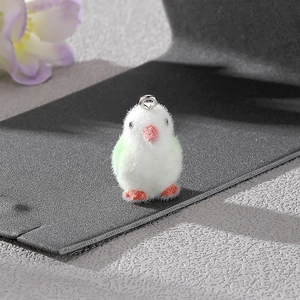 Cute resin flocked bird pendant in white and green with silver metal ring for DIY jewelry