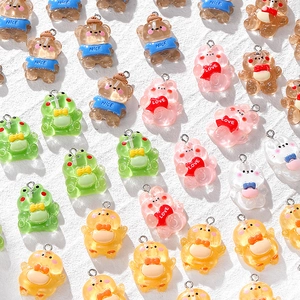 Colorful resin animal charms including bear, rabbit, frog and chick with metal rings
