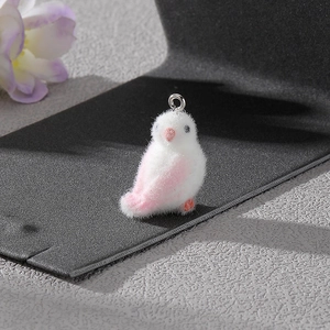 Cute white flocked parrot pendant with pink wings for DIY jewelry and accessories