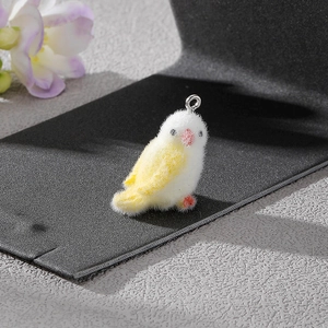 Cute yellow and white flocked bird pendant with metal ring for DIY jewelry making