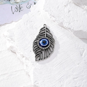 Ciondolo foglia vintage in argento con occhio blu e cristalli per creazione di gioielli