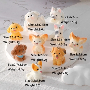 Cute flocked animal dog pendants with size specs for DIY earrings and keychains