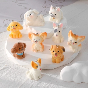 Cute Flocked Dog Fox Animal Pendant For DIY Earring Necklace Keychain Making Furry Resin Pet Hanging Jewelry Accessory