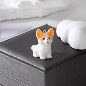 Cute flocked Corgi puppy pendant with velvet texture for DIY jewelry and keychains