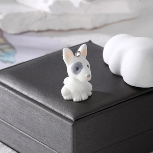Cute white flocked bull terrier dog pendant accessory with metallic loop for jewelry DIY
