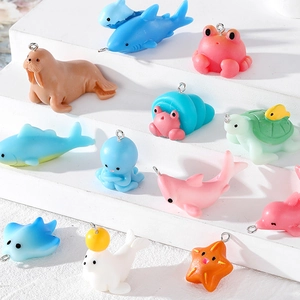 Cute resin sea animal charms including shark and turtle with rings for DIY jewelry