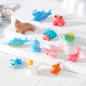 Cute Cartoon Ocean Animal Resin Pendants Colorful Shark Turtle Dolphin Octopus DIY Jewelry Making Accessories Keychain Supplies