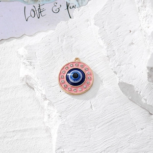 Ciondolo malocchio rosa in smalto con strass per creazione di gioielli fai-da-te