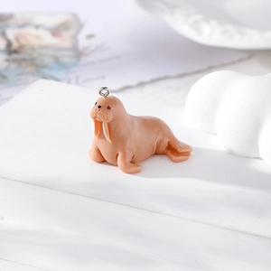 Cute resin walrus animal pendant with silver ring for DIY earring and necklace making