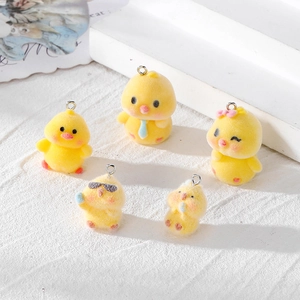Süße Beflockte Gelbe Ente Küken Anhänger Für DIY Schmuckherstellung Zubehör Für Ohrringe Halskette Schlüsselanhänger Tier Charms