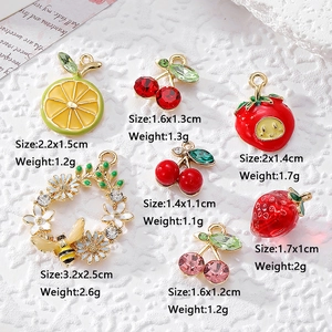 Sparkling rhinestone fruit pendants with cherry strawberry and lemon DIY charms