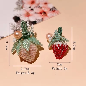 Handmade beaded strawberry pendants with faux pearls for DIY jewelry and accessories