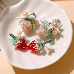 Handmade beaded strawberry pendant with faux pearls for DIY earrings and accessories