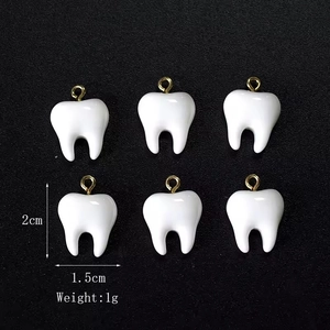 Set of 6 resin tooth pendants with gold rings for DIY jewelry making, 2x1.5cm charms
