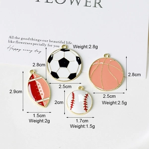 Sports enamel charms featuring soccer, basketball and rugby designs for DIY jewelry sets