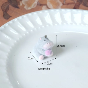 Pendentif hippopotame mignon en résine floquée grise pour bijoux DIY taille 2,7x2cm