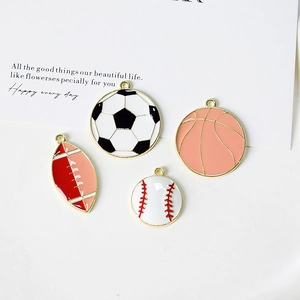 Enamel sports ball pendants set featuring football, basketball, rugby, and baseball designs
