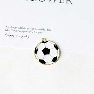 Golden alloy soccer ball pendant with black and white enamel finish for DIY jewelry