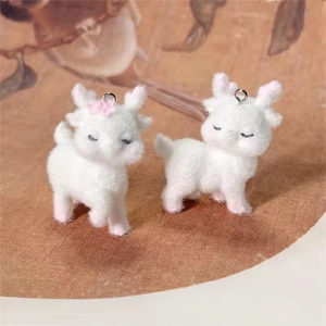 Cute white flocked lamb pendants with pink floral details and silver metal hooks