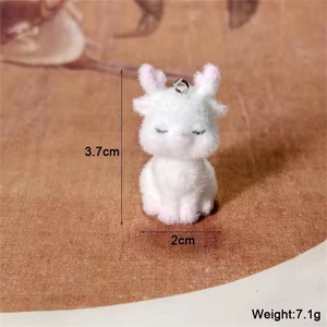 Pink flocked deer animal pendant with white plush fur for DIY jewelry making and crafts