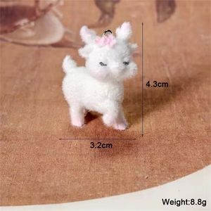 Cute pink floral white flocked sheep pendant with dimensions 4.3cm by 3.2cm and 8.8g weight