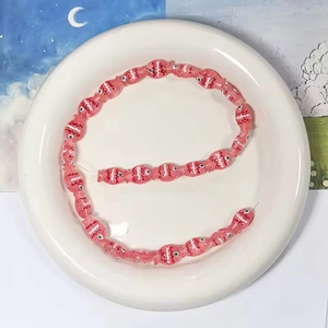 Perline di pesce in vetro rosa con strisce per creazione di gioielli DIY e ciondoli