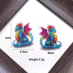 Detailed size view of acrylic dragon charms for DIY jewelry with front and back display