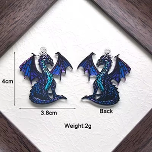 Double-sided acrylic dragon pendant for DIY jewelry featuring fantasy blue wings