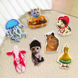DIY Acrylic Cartoon Animal Pendants For Jewelry Making Cute Hamster Cat Cow Duck Jellyfish Dog Keychain Accessories