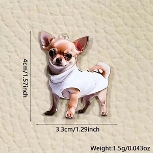 Chihuahua Acryl Anhänger mit weißem T-Shirt, 4x3,3cm Größe für DIY Schmuckherstellung