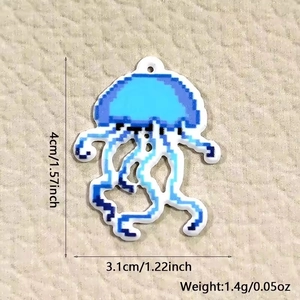 Blue pixel art jellyfish acrylic charm pendant for DIY jewelry and keychains
