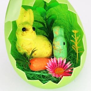 Easter foam egg shell set with yellow bunny, carrot and pink flower desktop decoration