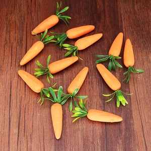 Set of 11 realistic foam Easter carrots with orange textures and green plastic leaves