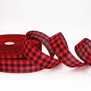 5cm red and black buffalo plaid ribbon roll for Christmas decor and gift wrapping