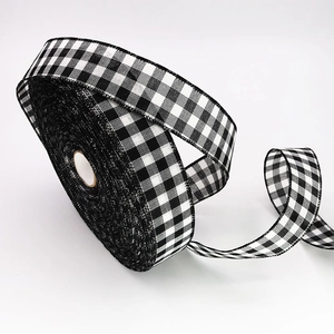 Classic black and white gingham ribbon roll with 5cm width for Christmas decorations