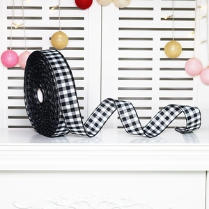 Black and white gingham plaid ribbon roll for Christmas DIY crafts and gift wrapping