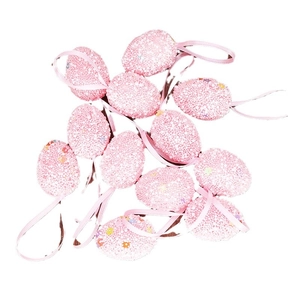 Pink speckled foam Easter egg ornaments with ribbons for holiday festive decoration