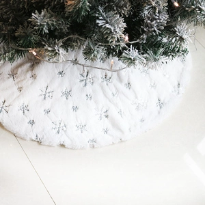 Gonna per Albero di Natale in Peluche Con Fiocchi di Neve Ricamati Paillettes Tappetino per Decorazioni Natalizie Bianco Rosso